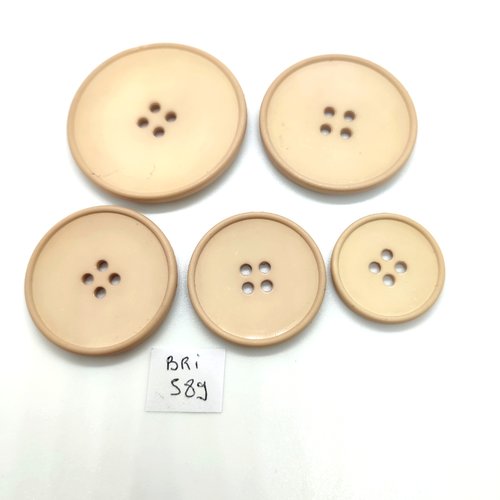 5 boutons en résine beige - 44mm - 38mm - 35mm - 31mm - 25mm - bri589bis