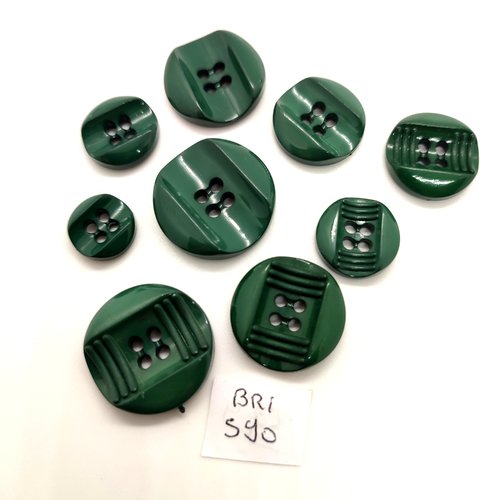 9 boutons en résine vert - 23mm - 20mm - 18mm - 15mm - 12mm - bri590