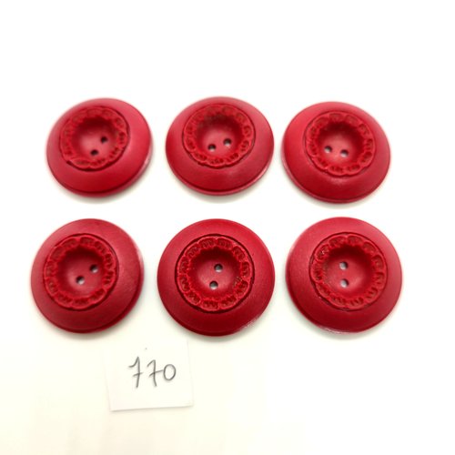 6 boutons en résine rouge foncé - 27mm - 770bis
