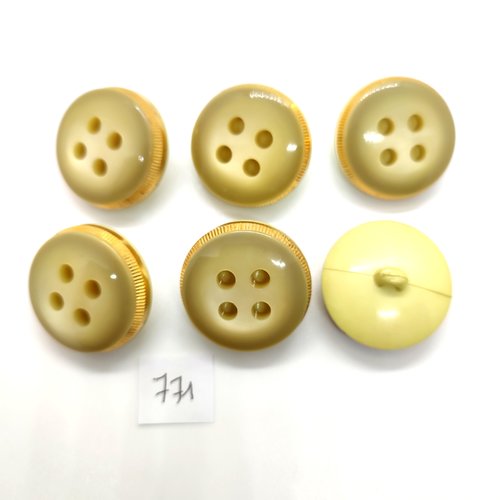 6 boutons en résine beige et doré - 29mm - 771bis