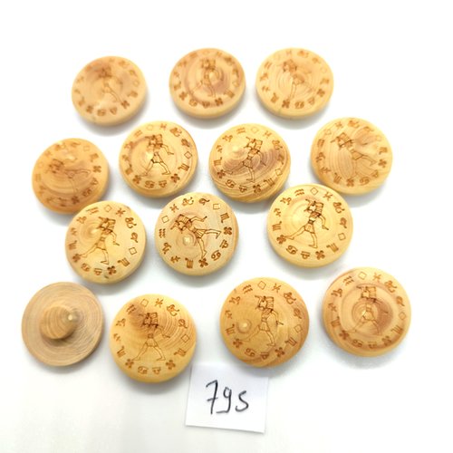 14 boutons en bois marron clair - 18mm - 795bis