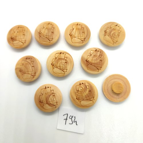 10 boutons en bois marron clair - 18mm - 794bis