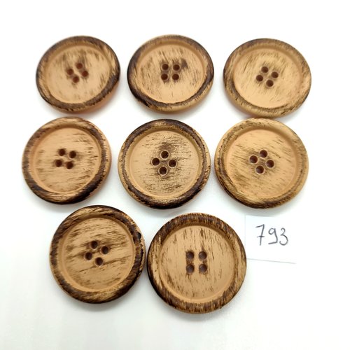 8 boutons en résine marron clair - 28mm - 793
