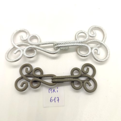 2 boutons brandebourg en résine gris - 6x9cm - bri617