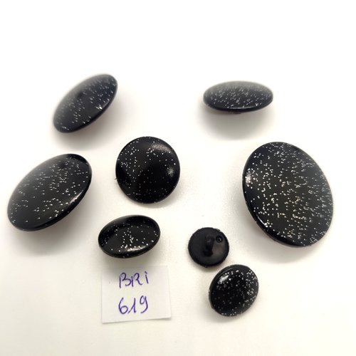 8 boutons noir moucheté  - taille diverse - bri619