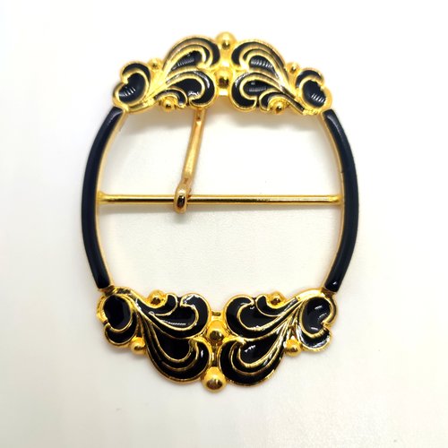 1 boucle de ceinture coulissante en métal doré et noir - 53x76mm