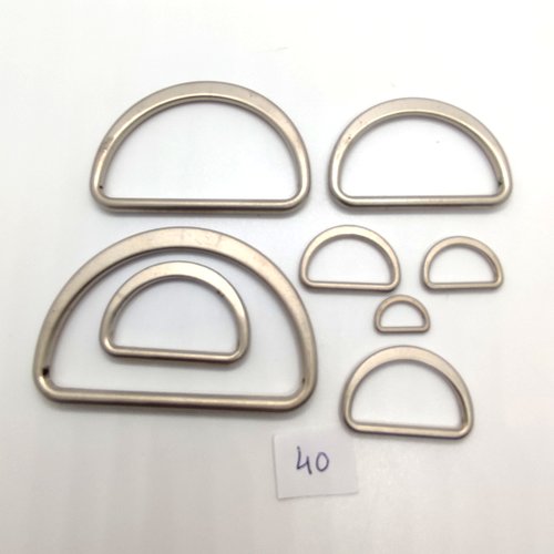 1 lot de 8 boucles de ceinture en métal argenté - taille diverse