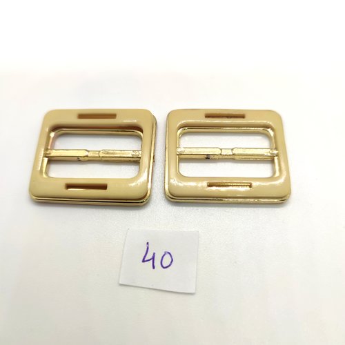 2 boucles de ceinture en résine beige et doré - 28x33mm