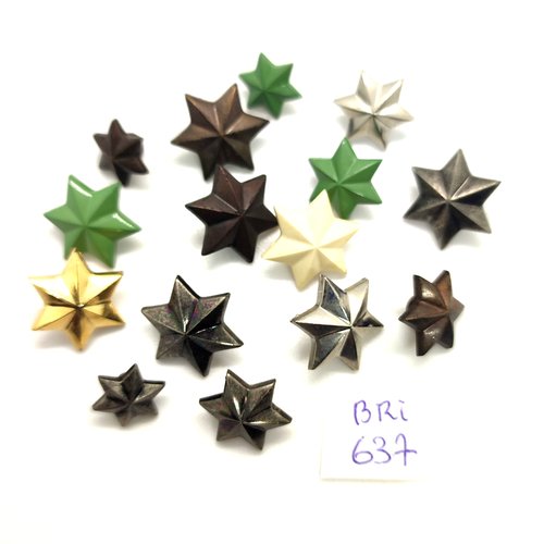 15 boutons fantaisie en résine multicolore - étoile - entre 9mm et 18mm - bri637
