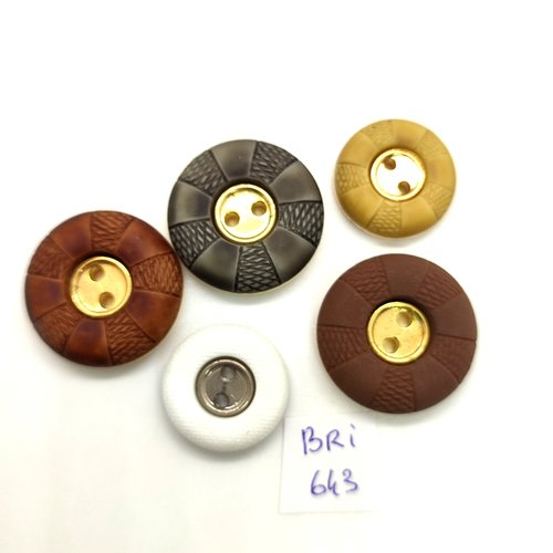 5 boutons en résine doré et multicolore - 23mm et 18mm - bri643