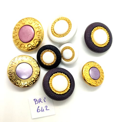 8 boutons en résine doré et multicolore - 25mm - 23mm  - 18mm - et 15mm - bri642