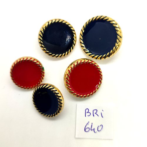 5 boutons en résine noir rouge et doré - 20mm - 18mm et 15mm - bri640