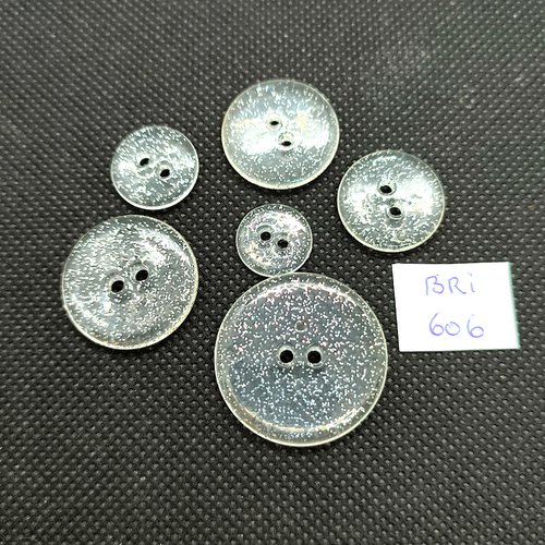 6 boutons en résine transparent moucheté - taille diverse - bri606
