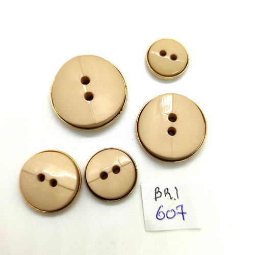 5 boutons en résine beige doré - taille diverse - bri607
