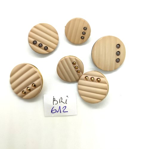 6 boutons en résine beige doré et argenté - 20mm - 18mm et 15mm - bri612