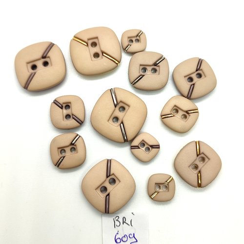 13 boutons en résine beige doré et argenté - taille diverse - bri609