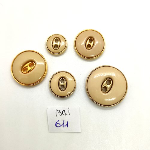5 boutons en résine beige doré - taille diverse - bri611