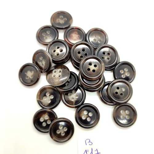26 boutons en résine marron foncé - 15mm - 117b