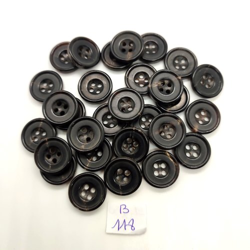 30 boutons en résine noir et gris - 15mm - 118b