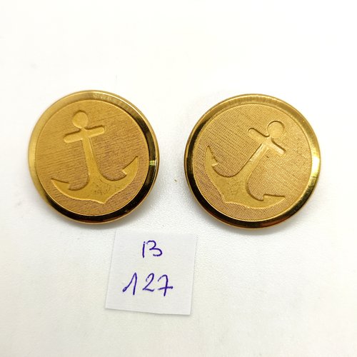 2 boutons fantaisie en métal doré - une ancre - 27mm - 127b