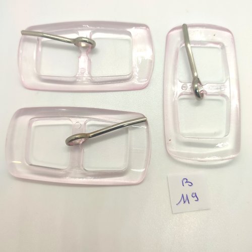 3 boucles de ceinture résine rose transparent - 33x63mm - 119b