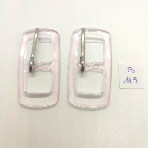 2 boucles de ceinture résine rose transparent - 28x52mm - 119b