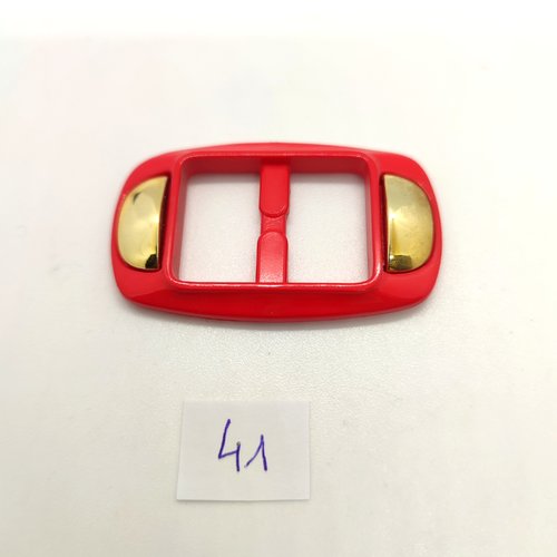 1 boucle de ceinture coulissante en résine rouge et doré - 30x50mm