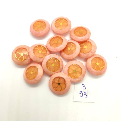 13 boutons en résine rose et orange - 17mm - 93b