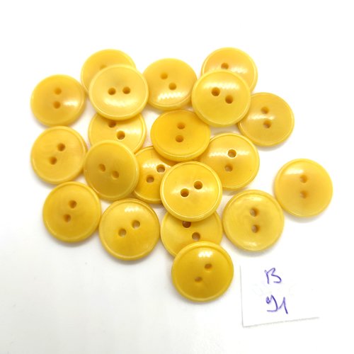 20 boutons en résine jaune / ocre - 15mm - 91b