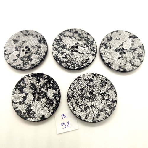 5 boutons en résine gris et noir - 39mm - 94b