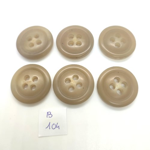 6 boutons en résine beige - 28mm - 104b