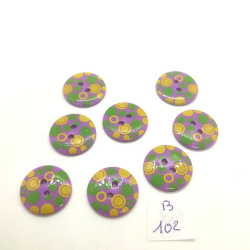 8 boutons en résine lilas jaune et vert - 18mm - 102b