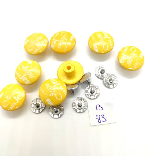 8 boutons pressions en résine jaune et blanc - 16mm - 83b