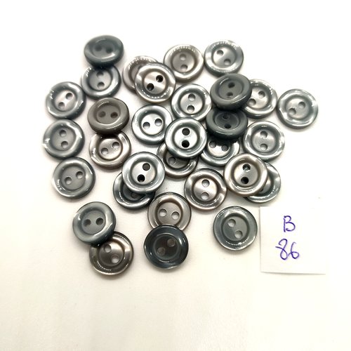 30 boutons en résine gris - 11/12mm - 86b
