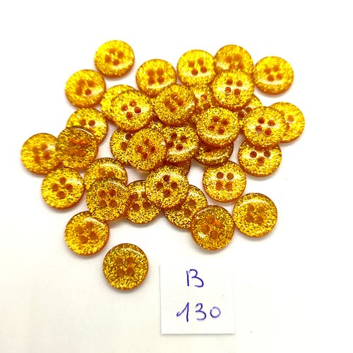 36 boutons en résine jaune pailleté - 10mm - 130b