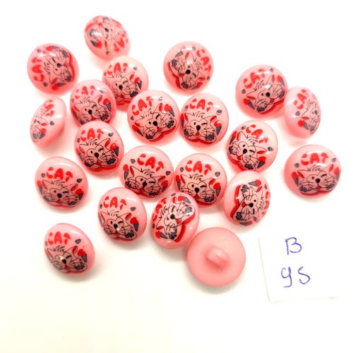 21 boutons fantaisie en résine rose et multicolore - tete de chat - 13mm - 95b