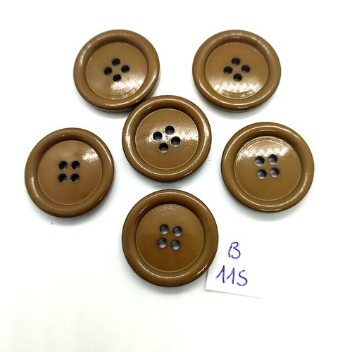 6 boutons en résine kaki - 26mm - 115b
