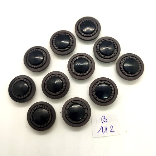 11 boutons en résine noir et gris - 17mm - 112b