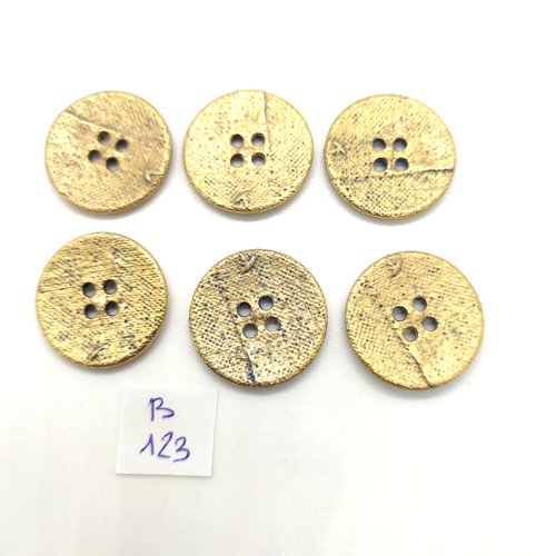 6 boutons en résine doré - 23mm - 123b