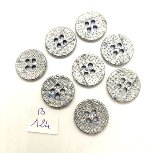 8 boutons en résine argenté / gris - 18mm - 124b
