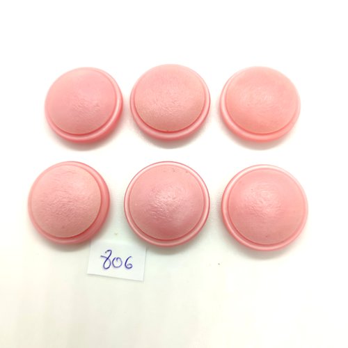 6 boutons en résine rose - vintage - 22/23mm - 806