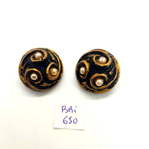 2 boutons en résine noir et ocre - 25/26mm - bri650