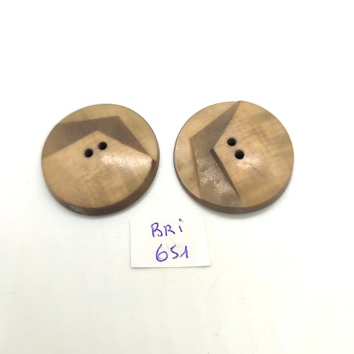 2 boutons en résine marron - 33mm - bri651