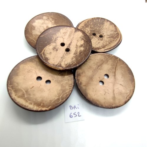 5 boutons en coco marron - 57mm - bri652