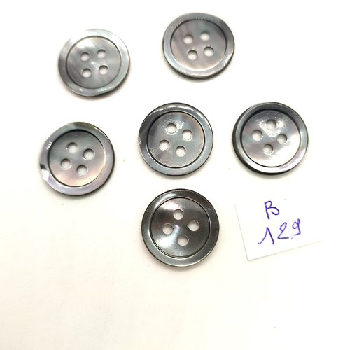 6 boutons en nacre gris - 18mm - 129b