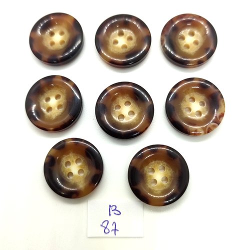 8 boutons en résine marron et beige - 20mm - 87b