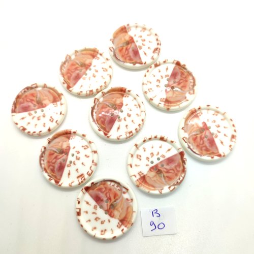 9 boutons en résine ton rose / saumon - 28mm - 90b