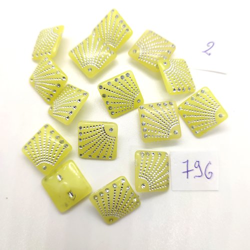 15 boutons en résine jaune - 14mm - 796