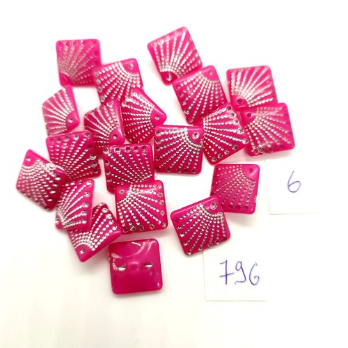 20 boutons en résine fuchsia - 14mm - 796