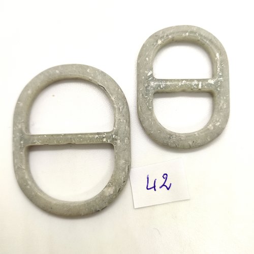 2 boucles de ceinture coulissante en résine gris clair - 31x42mm et 41x52mm